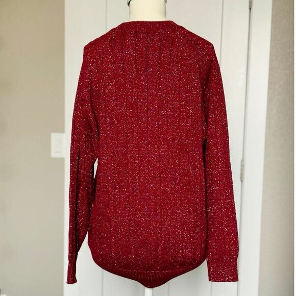 Athleta Crossroads Crew Merino Wool Blend Sweater Red Metallic Womens Size S - Picture 2 of 6